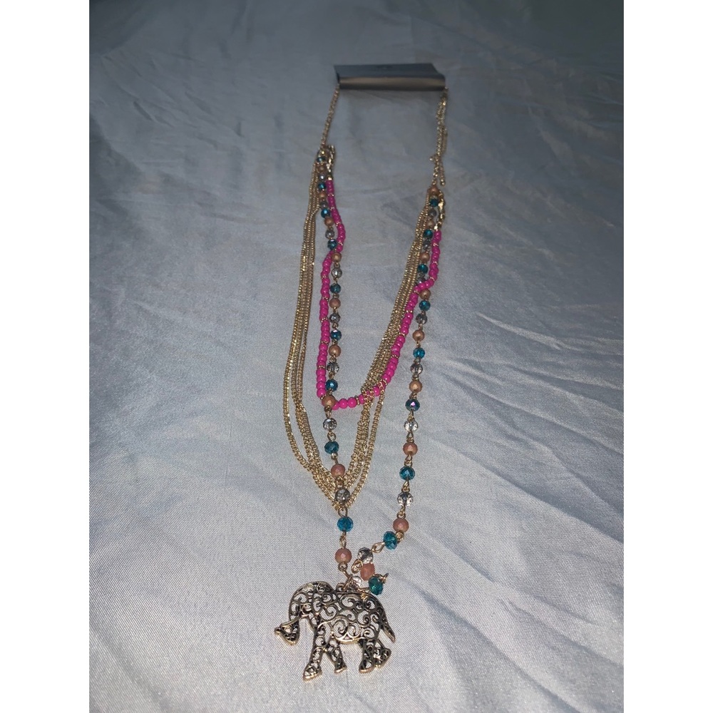 Boho long elephant necklace